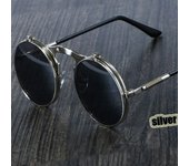 Gafas de sol Steampunk redondas de Metal Estilo de Mujeres Retro Flip Circular doble Metal gafas de sol hombres círculo gafas de sol gold&grey