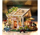 Mini casa de muñecas con flores, hecha a mano, rompecabezas 3D, juego de bloques de construcción, modelo de juguetes DIY, decoración del hogar, dormitorio, regalo de vacaciones with-box