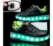 Linterna Zapato Rueda Patín Desmontaje de doble rueda Zapatos deportivos planos Interruptor de carga Zapatos para correr para niños adultos 29-40Zapatos de patinaje sobre ruedas 29 negro/verde