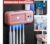 Soporte de cepillo de dientes de esterilización inteligente ultravioleta, esterilizador de luz UV, dispensador de pasta de dientes, exprimidor de pasta de dientes montado en la pared USB & Solar Powered blanco