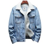Chaqueta vaquera con forro Sherpa térmico de invierno para hombre, chaqueta vaquera, Tops, abrigo, moda informal S azul