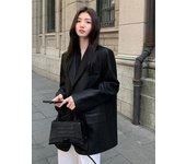Chaqueta de piel sintética para mujer, estilo bomber punk negro, para primavera y otoño S negro