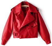 Nueva chaqueta de cuero de imitación de otoño para mujer, abrigo rojo de motociclista de Pu, ropa informal suelta con cuello vuelto, prendas de vestir exteriores Punk negras Women Faux Leather Jacket L beige