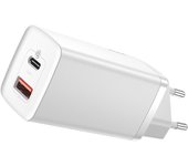Cargador rápido Baseus GaN2 Lite de 65 W, USB y USB-C, carga rápida 3.0, compatible con PD, blanco, tecnología de nitruro de galio