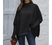 Suéter de mujer de otoño e invierno con mangas murciélago sueltas y cuello medio alto average size negro
