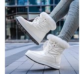 Zapatos de trabajo plateados para mujer, botas de nieve blancas gruesas de media caña para mujer, con cordones y plataforma, antideslizantes y protectoras 36