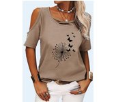 Camiseta con estampado de moda para mujer, camiseta de manga corta con hombros descubiertos, camiseta informal con cuello redondo, Jersey, camiseta holgada XXL rojo vino