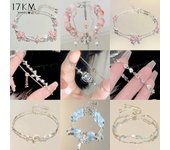 Pulseras de plata coreanas IF ME con forma de corazón y lazo para mujer, pulseras de cuentas de cristal, mariposas, estrellas y luna, accesorios de joyería 4