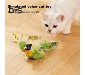 Juguete interactivo para gatos con forma de pájaro que canta y aletea, juguete de peluche con pilas para estimular a los gatos de interior azul
