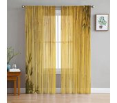 Cortinas transparentes de bambú Zen de estilo chino, cortinas de tul para ventana de salón, dormitorio, cocina, decoración del hogar, cortinas de gasa W135 x H115cm x1&Rod Pocket