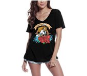 Camiseta Mujer Cuello V Chica Marinera - Vela - Amor Marino - Rosas Rojas S negro