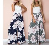 Mujer Palazzo Floral Estampado Geométrico Elástico Cintura Alta Fajas Pantalones Largos De Pierna Ancha Culottes Sueltos Maxi Pantalones XXL azul