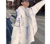 Chaqueta gruesa holgada de invierno para estudiantes con capucha y mangas de murciélago de moda para mujer S negro