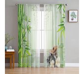 Cortinas de piedra de superficie de agua con pilar de cisne de bambú, tul para sala de estar, dormitorio, cocina, decoraciones de tratamiento de ventana transparente de gasa 1 PCS W100XH250cm&Rod Pocket