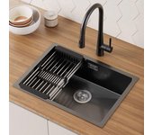 Fregadero de cocina - CECIPA - MAX - Acero inoxidable - 60x44cm - Escurridor negro antracita