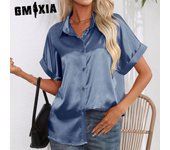 GMXIA Blusas y camisas de cuello POLO de manga larga con estampado de color sólido informal a la moda para mujer S rojo
