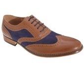 Goor Hombres 5 Eye Brogue Oxford Zapatos 8 UK azul oscuro/bronceado