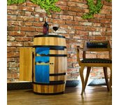 Casier à vin - Creative Cooper - Tonneau en bois avec portes, LED et télécommande, casier à alcool, chêne