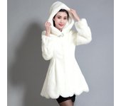 Abrigo de piel nueva de otoño e invierno, abrigo de mujer blanco con capucha de piel sintética de visón de longitud media 6XL