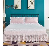 Faldón de cama de encaje de 38 cm de caída, elástico, con volantes antipolvo, que envuelve 3 lados de la cama, lavable a máquina para camas individuales, matrimoniales, queen y king. S beige