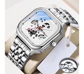 Reloj mecánico automático rectangular hueco creativo para hombre, reloj mecánico de negocios, regalo de vacaciones, reloj personal. L-Black