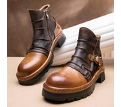 Botas Martin para montar en motocicleta, zapatos de hombre estilo retro americano, botas cortas Chelsea de cuero con plataforma para hombre 38 marrón