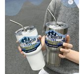 Taza térmica portátil de acero inoxidable de 30 oz, botella de agua con pajita, vaso aislado, termo, botella de agua 900ML