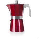 Ibili - Cafetera à Expresso Evva Red, 3 Tazas, 150 ml, Fuente de Aluminio, Compatible con Placas de Inducción