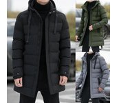 Abrigo largo y cálido de invierno para hombre, con capucha, grueso, de longitud media, con capucha, para hombre, chaqueta acolchada de invierno, abrigo tipo parka de moda 2XL negro