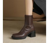 Meotina, botines para mujer, plataforma con punta cuadrada, tacones altos, botas cortas con cremallera, zapatos de moda de señora, Otoño Invierno, marrón, negro 43 33 marrón