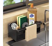 Estante para fregadero de cocina con bandeja autodrenante, organizador de trapo de esponja, soporte para limpiador Facial cosmético para baño, estante de almacenamiento para el hogar negro
