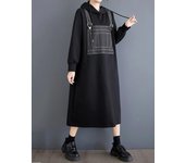Xitao Vestido holgado con capucha y parches de mezclilla para mujer ZYY1030 One Size negro