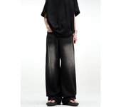 Pantalones vaqueros retro para hombre, estilo nuevo de otoño, estilo explosivo, estilo callejero, pantalones casuales atractivos para adolescentes, pantalones holgados de pierna recta y pierna ancha para hombre S negro