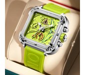 Reloj cuadrado único de moda para hombre, reloj con correa de silicona resistente al agua multifuncional de cuarzo, reloj cronógrafo militar de lujo de primeras marcas negro