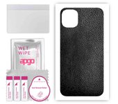 Adhesivo protector de piel para la parte trasera compatible con Apple iPhone 11, película envolvente, lámina, vinilo - Patrón de cuero negro