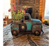 Vintage granja camión decoración flor planta suculenta maceta soporte resina artesanía oxidado azul