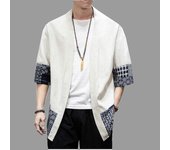 Cárdigan de kimono japonés para hombre, suelto, algodón, lino, frente abierto, informal, camisa de verano, chaquetas S blanco