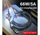 Cable de carga rápida tipo C de 66 W y 5 A, cable de datos USB C telescópico con resorte, cable cargador de teléfono para coche para Samsung, Xiaomi y Huawei