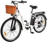 Bicicleta eléctrica DYU C6 350W Velocidad máxima 25 km/h Batería 36V 12,5Ah Autonomía máxima 70km Bocina Frenos delanteros y traseros Crucero automático Carga máxima 120kg Shiman blanco