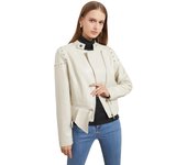 Chaqueta de cuero con cuello levantado para mujer, chaqueta de Color liso a la moda, abrigo para mujer, ropa para mujer XXXL
