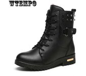 Botas de moto gruesas de talla 35-41, botas de combate con cordones y punta redonda a la moda de otoño para mujer, zapatos de mujer 41 negro
