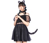 Disfraz de gato negro de encaje para Halloween, disfraz de gato L, disfraz negro [piedra transparente] para mujer