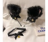 Diadema con orejas de gato para mujer y niña, collar con lazo de encaje, diadema de campana de felpa, disfraz de fiesta de disfraces, accesorios para el cabello