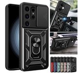 Funda protectora para Samsung Galaxy S24 Ultra, S23 FE, S22 Plus, S21, S20, Note 20 Ultra, con anillo magnético y protección completa para negocios. For Galaxy S24 negro
