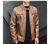 Abrigos de piel sintética con cremallera para hombre, chaquetas rompevientos de invierno, a prueba de viento, para motociclista, de PU, con cremallera, para motociclista S