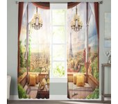 Cortinas transparentes con vista al atardecer en el balcón de París, cortinas de gasa para dormitorio, cortinas transparentes para ventanas de sala de estar, cortinas de tul para cocina 135W x 114H(cm)