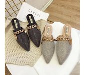 Mulas de mujer, zapatos planos de lujo, mocasines de moda, zapatos de diseñador, zapatillas de verano, zapatillas con punta estrecha, sandalias informales sin cordones para boda para mujer 35 caqui