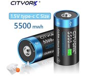 Batería recargable Cityork C LR14, 1,5 V, 5500mWh, baterías de iones de litio, carga USB tipo c para estufa de Gas, linterna, calentador de agua