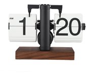Reloj digital abatible de 12 h con números grandes de una sola cara, automático, retro, mecánico, con base de madera