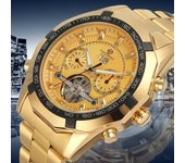 Forsining Reloj mecánico automático Tourbillon con esfera grande y ocio a la moda para hombre oro/negro